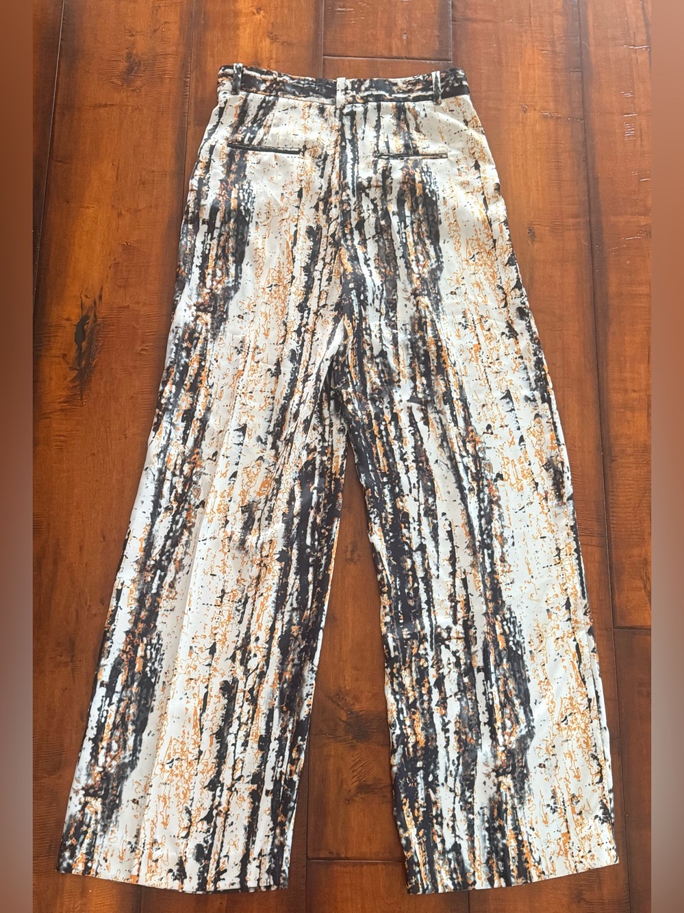 Zara Black, White and Orange Abstract Print Satin Pants - Picture 2 of 3